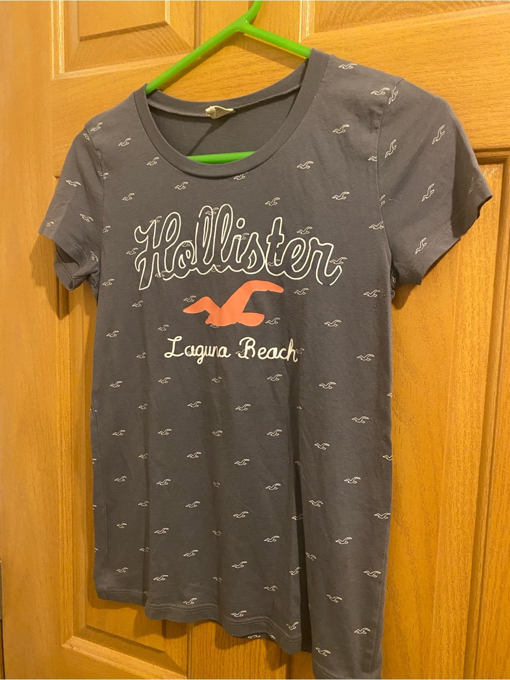 Hollister Charcoal Tee with Coral Logo and White Script